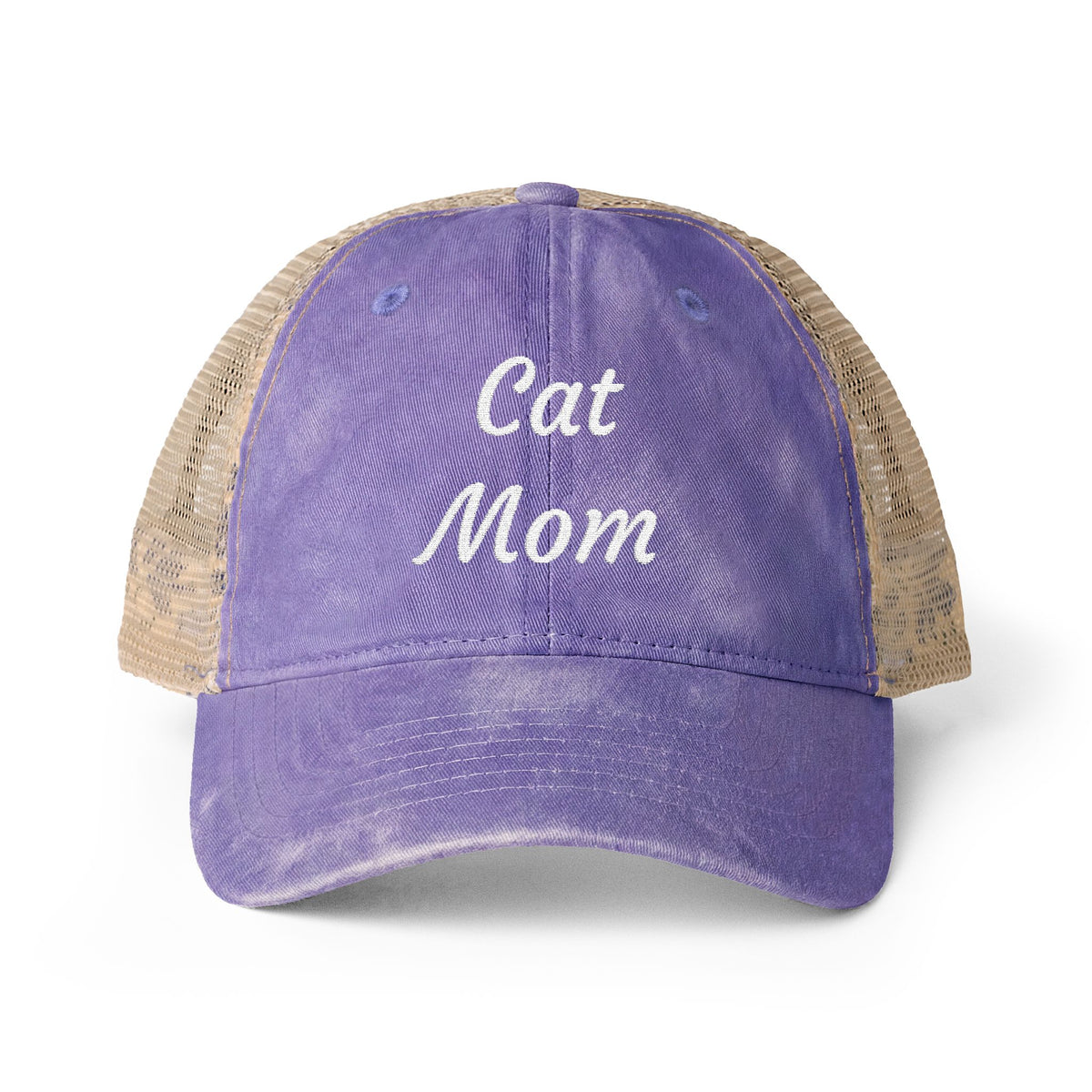 Cat Mom Women's Washed Mesh-Back Cap with Ponytail Opening