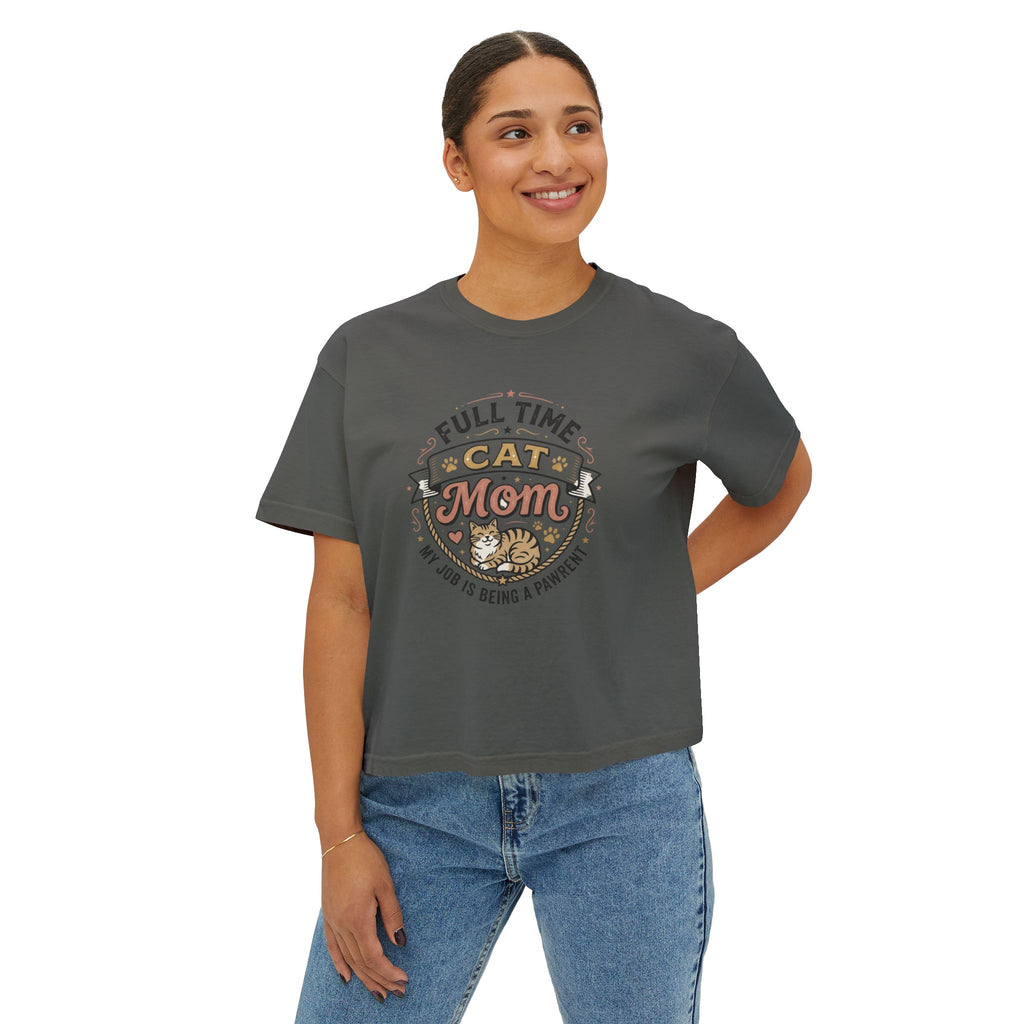 Full-Time Cat Mom Women's Boxy Tee | Comfort Colors Oversized T-Shirt