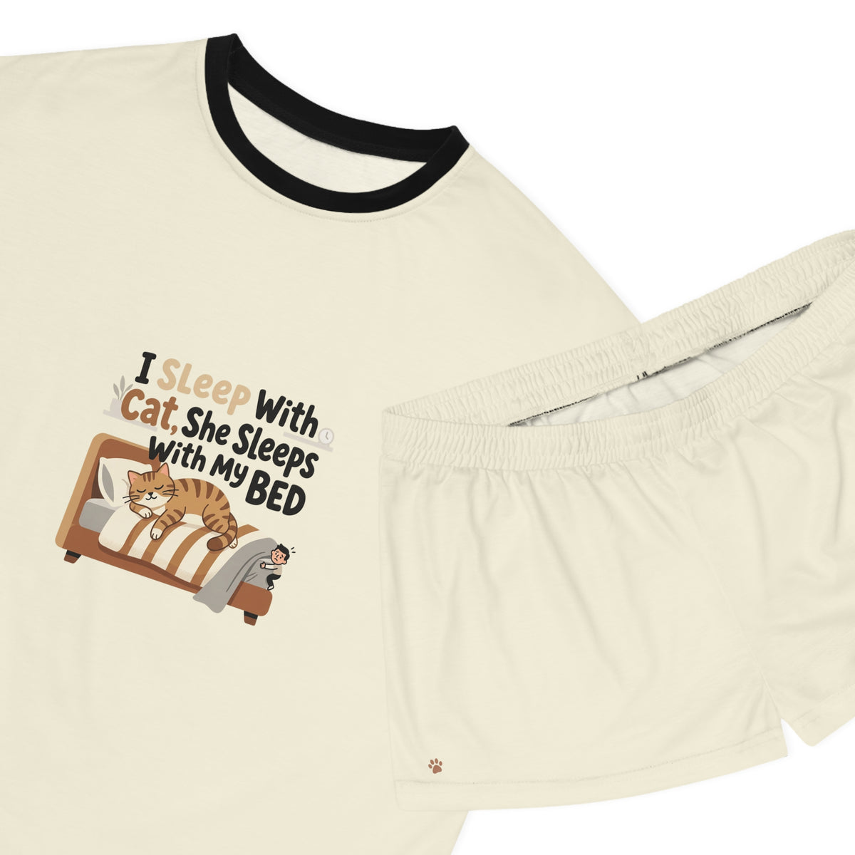 Women's Pajama Set | Funny relatable, cat meme T-shirt, All-Over Print Short PJ Set
