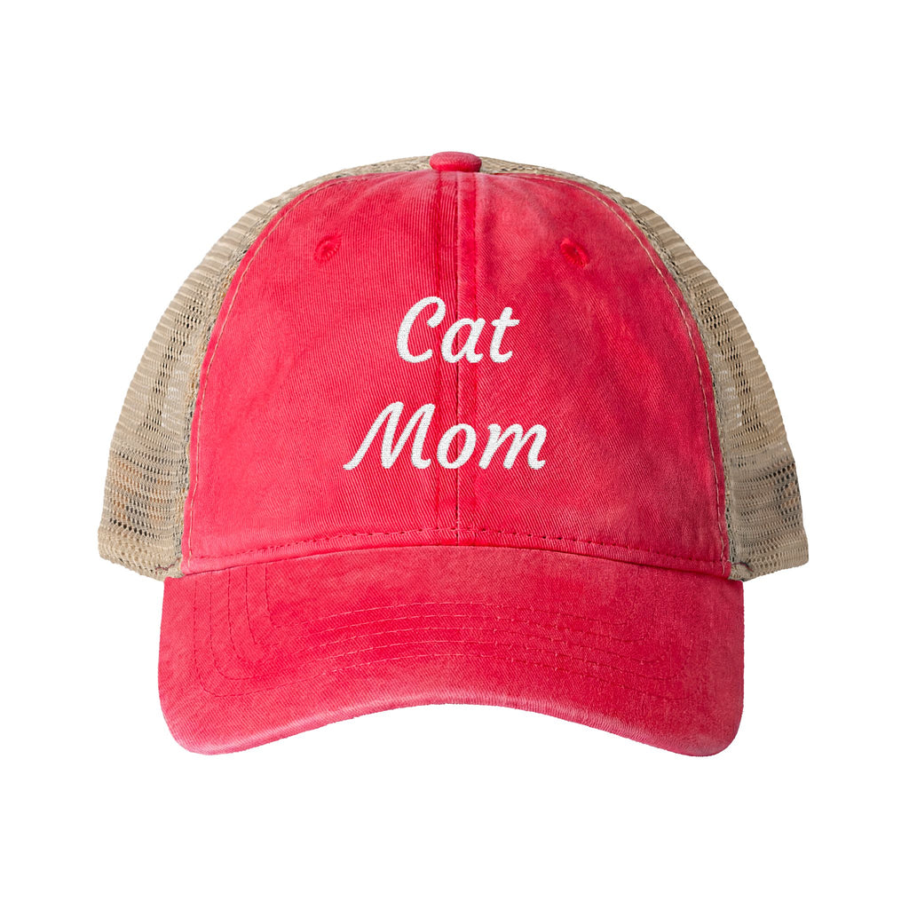 Cat Mom Women's Washed Mesh-Back Cap with Ponytail Opening