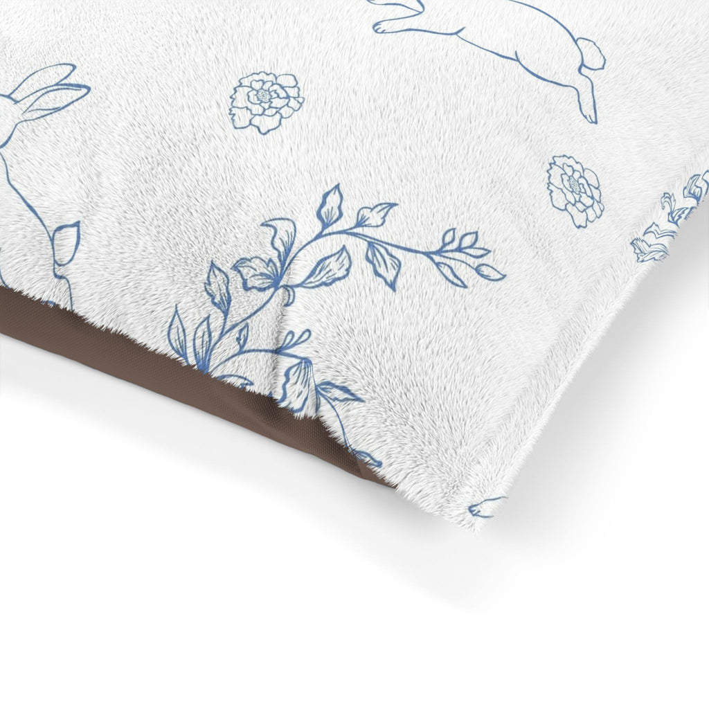 Blue Cottage Core Bunny Rabbit And Flowers Pet Bed
