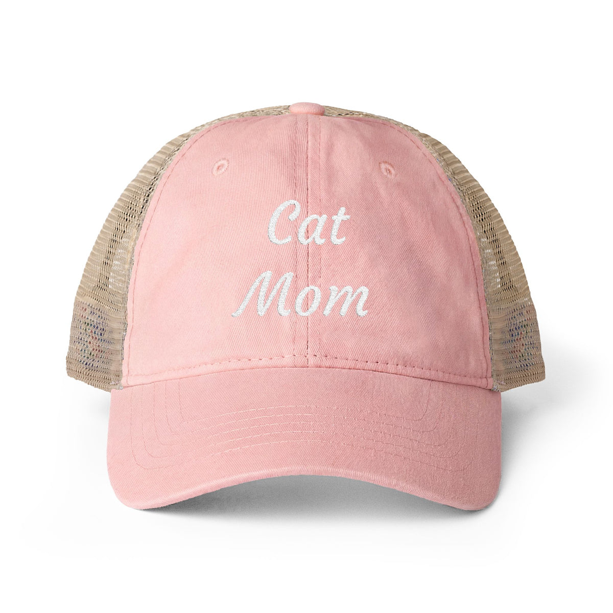Cat Mom Women's Washed Mesh-Back Cap with Ponytail Opening