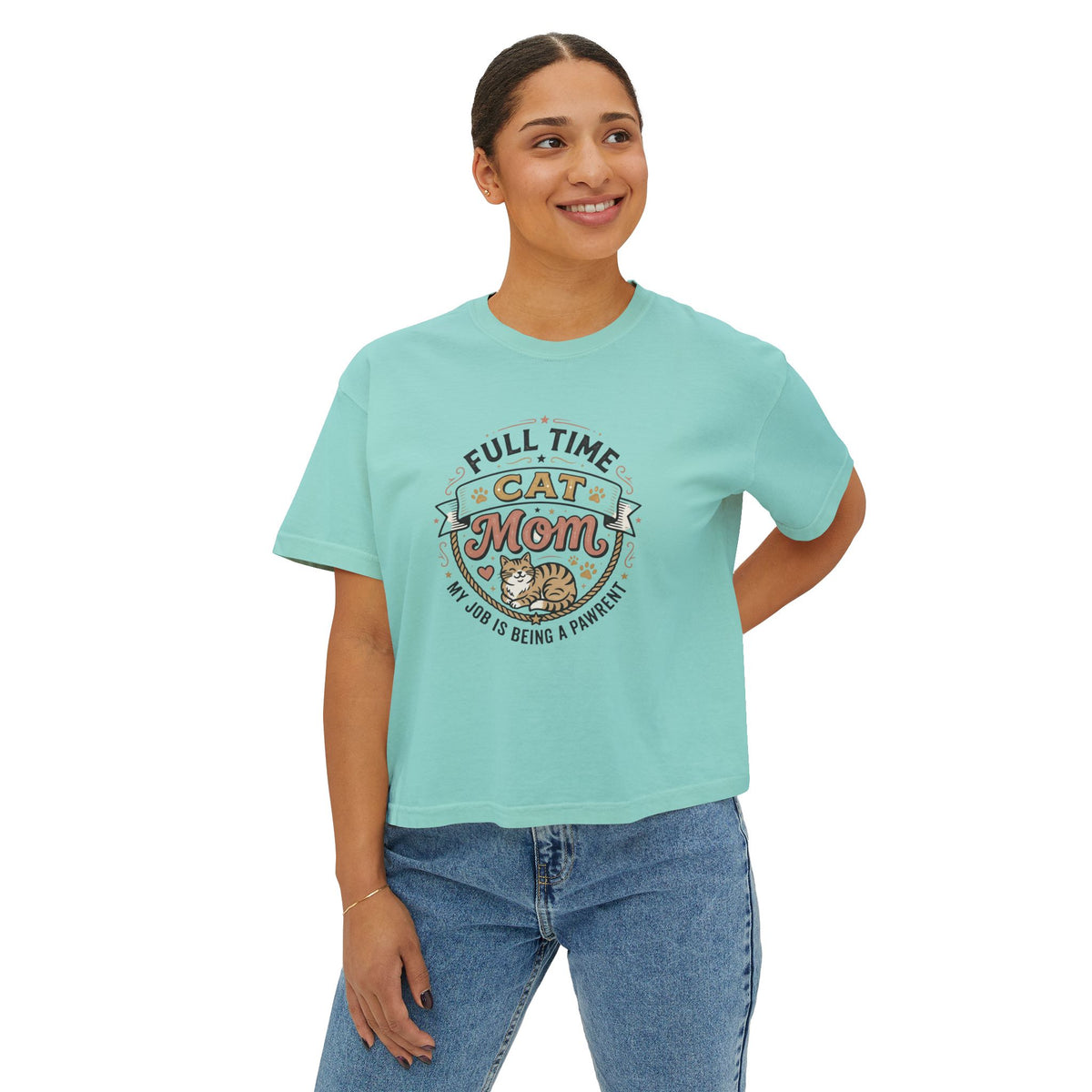 Full-Time Cat Mom Women's Boxy Tee | Comfort Colors Oversized T-Shirt