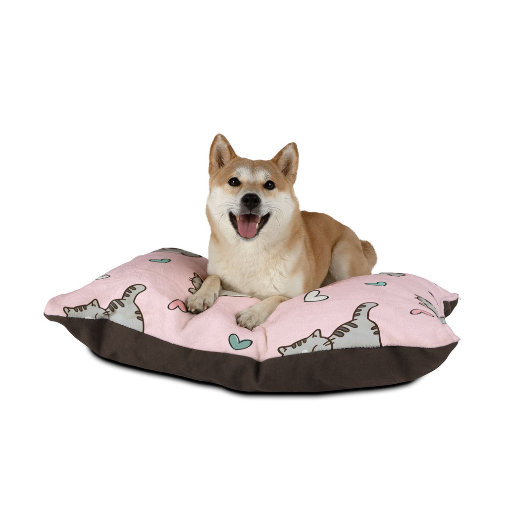Pink Hearts & Cats Pet Bed | Soft Fleece Cat & Dog Bed