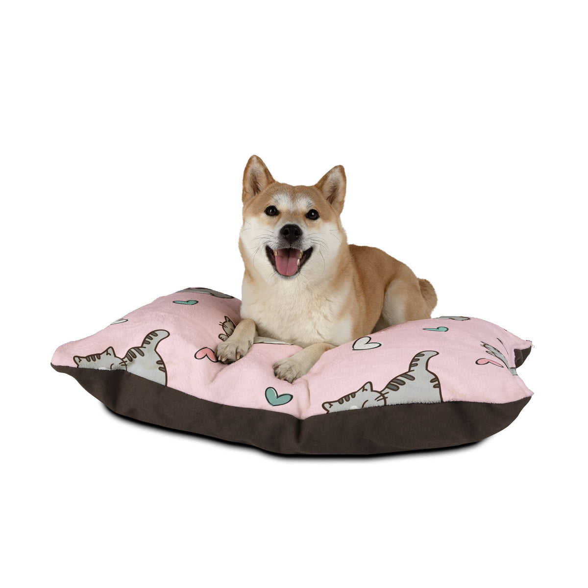 Pink Hearts & Cats Pet Bed | Soft Fleece Cat & Dog Bed