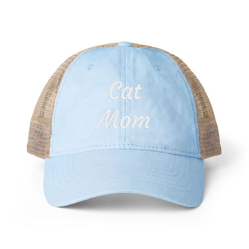 Cat Mom Women's Washed Mesh-Back Cap with Ponytail Opening