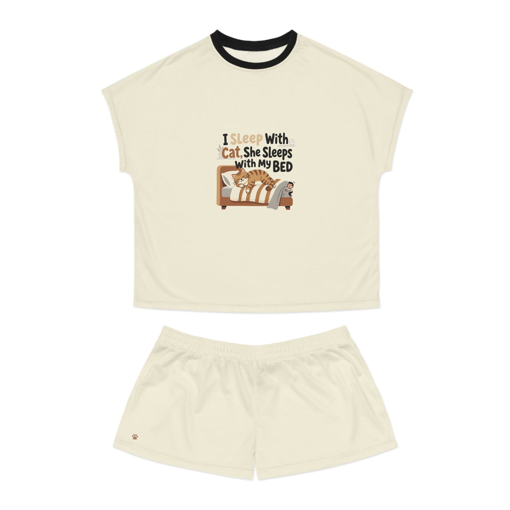 Women's Pajama Set | Funny relatable, cat meme T-shirt, All-Over Print Short PJ Set