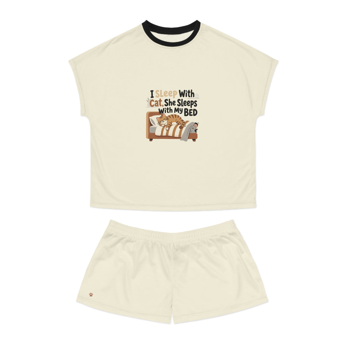 Women's Pajama Set | Funny relatable, cat meme T-shirt, All-Over Print Short PJ Set