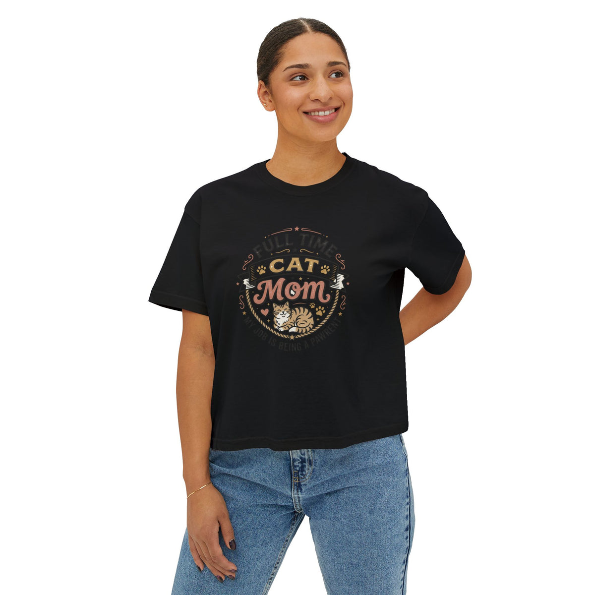 Full-Time Cat Mom Women's Boxy Tee | Comfort Colors Oversized T-Shirt