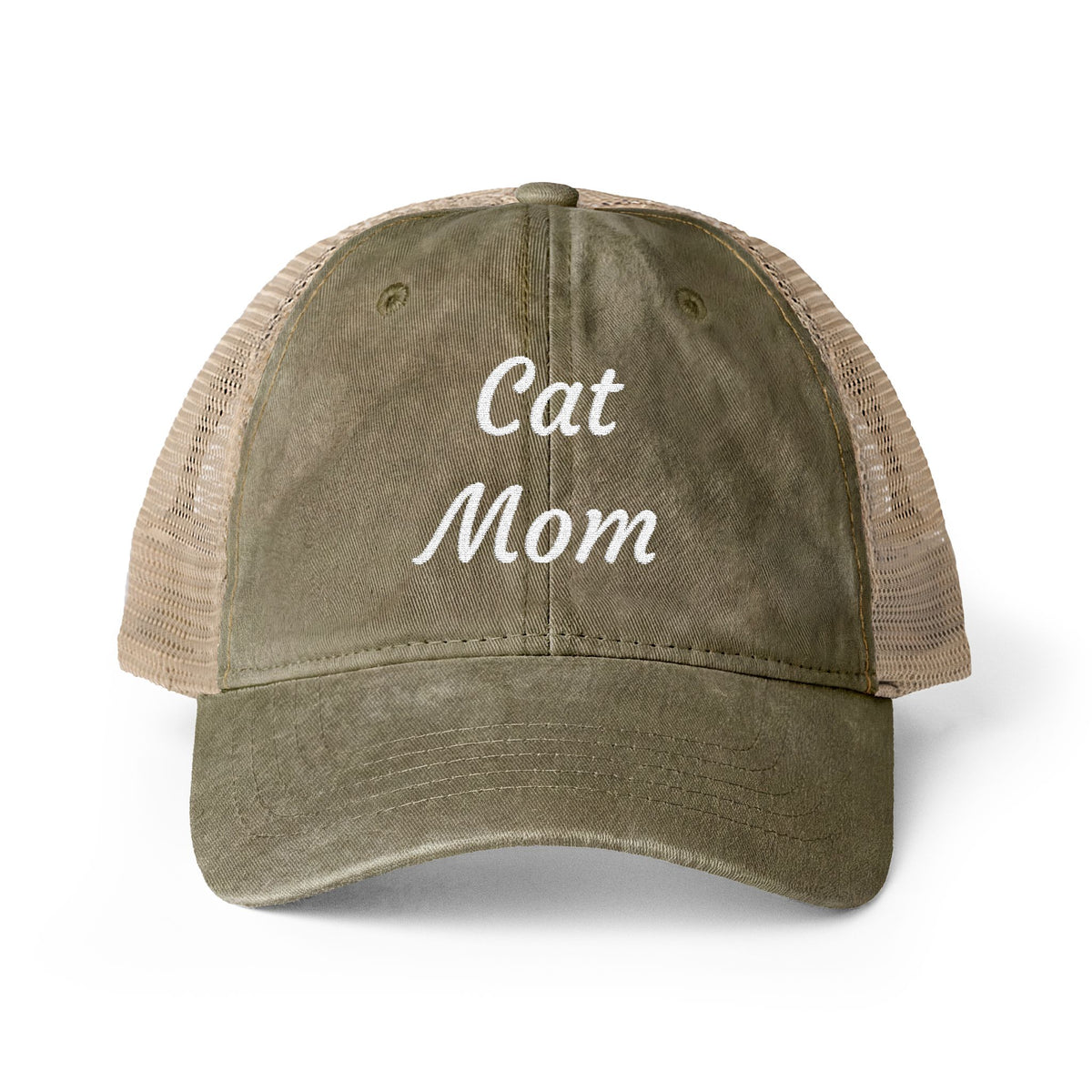 Cat Mom Women's Washed Mesh-Back Cap with Ponytail Opening