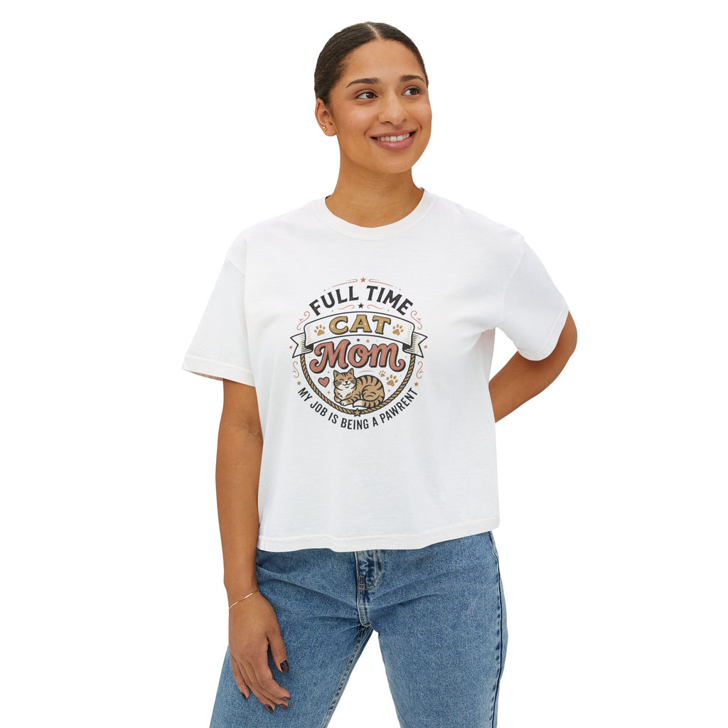 Full-Time Cat Mom Women's Boxy Tee | Comfort Colors Oversized T-Shirt