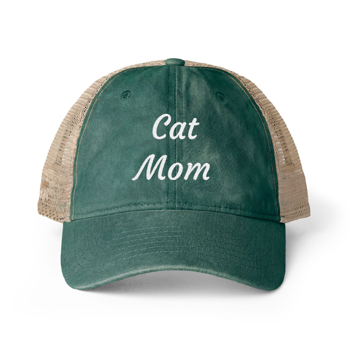 Cat Mom Women's Washed Mesh-Back Cap with Ponytail Opening