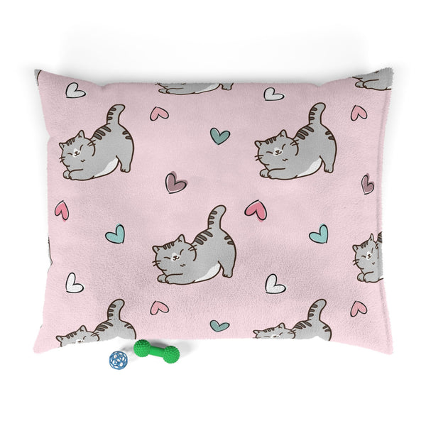 Pink Hearts & Cats Pet Bed | Soft Fleece Cat & Dog Bed