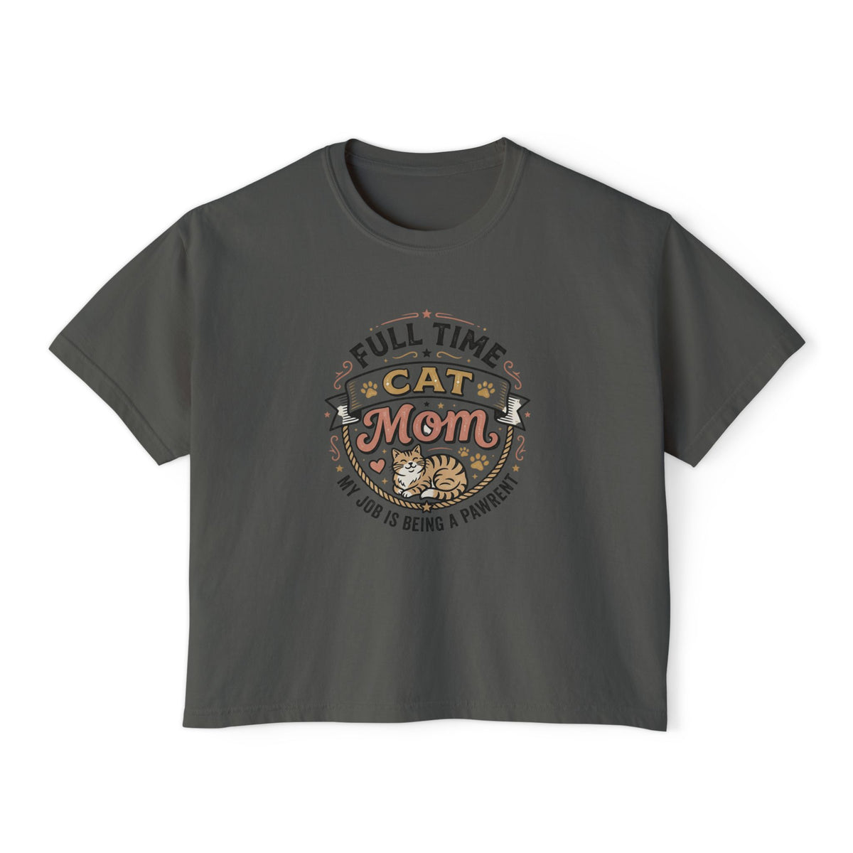 Full-Time Cat Mom Women's Boxy Tee | Comfort Colors Oversized T-Shirt