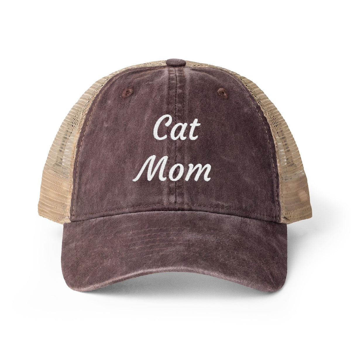 Cat Mom Women's Washed Mesh-Back Cap with Ponytail Opening