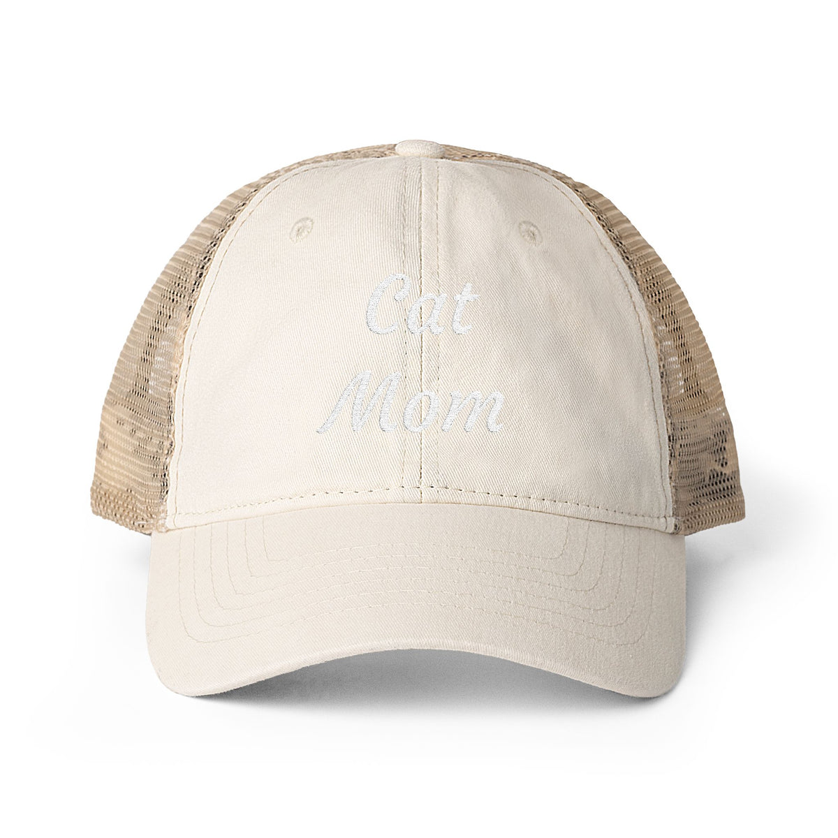 Cat Mom Women's Washed Mesh-Back Cap with Ponytail Opening