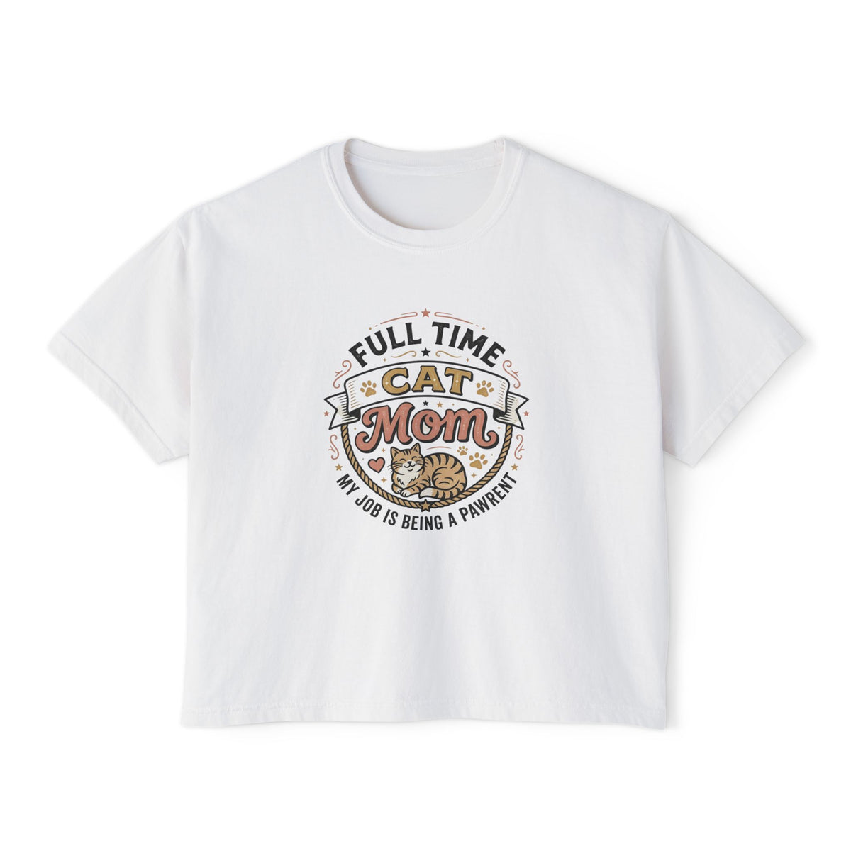 Full-Time Cat Mom Women's Boxy Tee | Comfort Colors Oversized T-Shirt