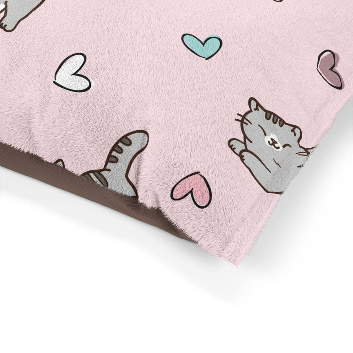Pink Hearts & Cats Pet Bed | Soft Fleece Cat & Dog Bed