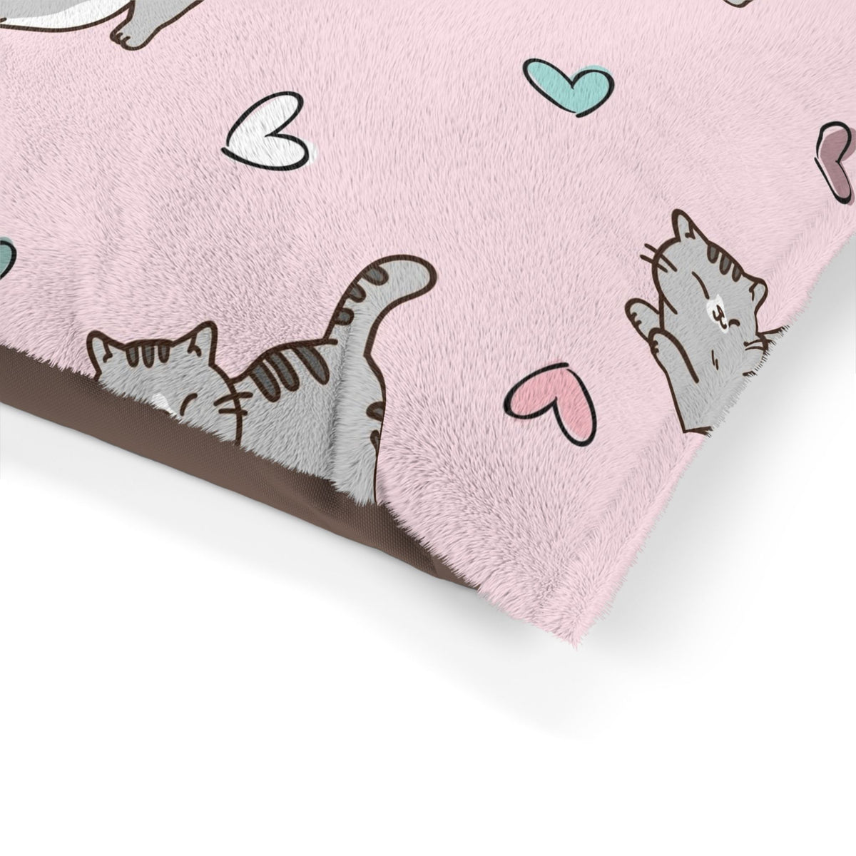 Pink Hearts & Cats Pet Bed | Soft Fleece Cat & Dog Bed