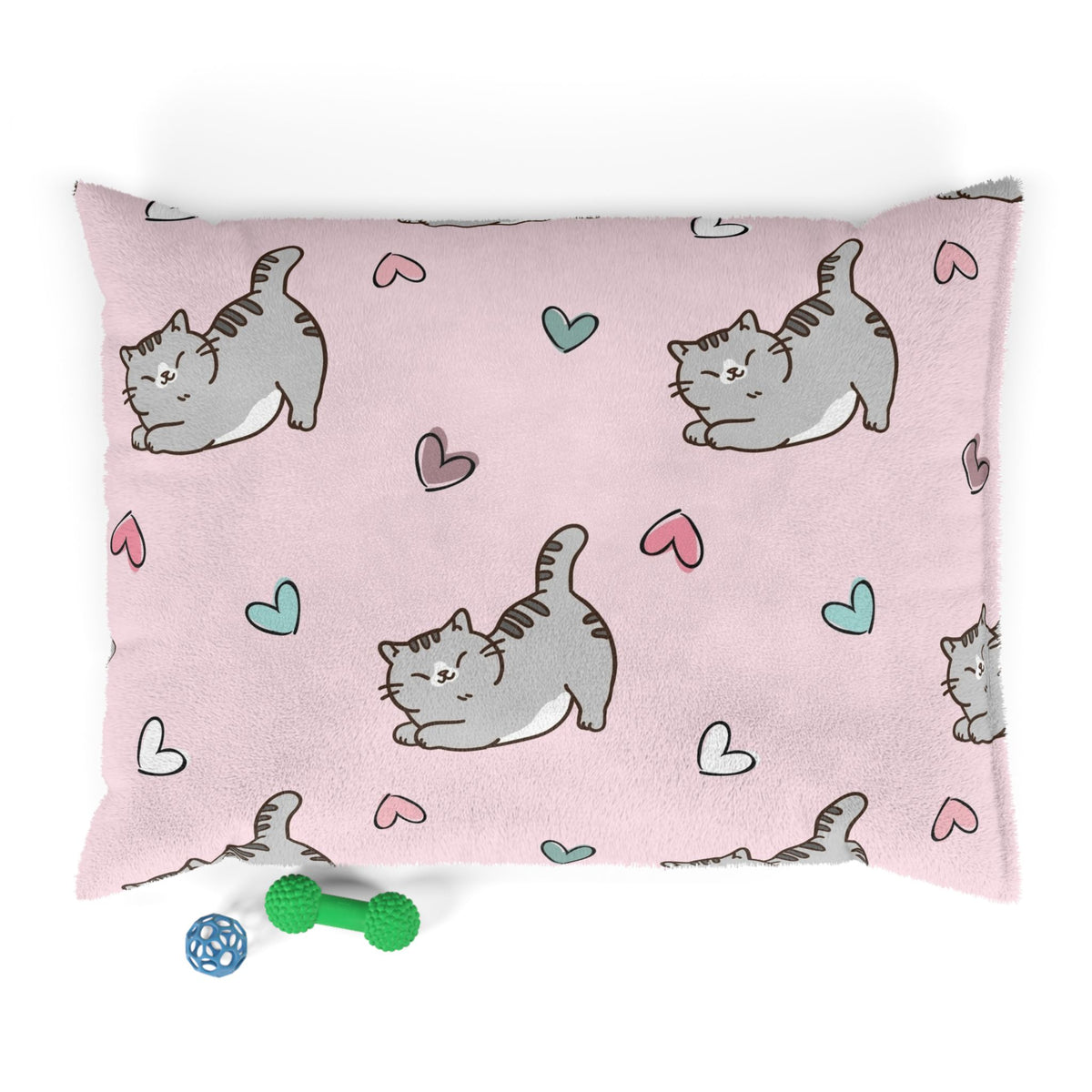 Pink Hearts & Cats Pet Bed | Soft Fleece Cat & Dog Bed