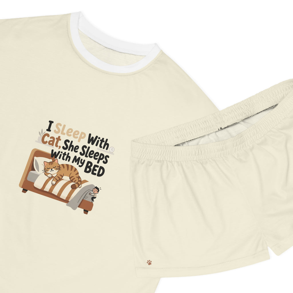 Women's Pajama Set | Funny relatable, cat meme T-shirt, All-Over Print Short PJ Set