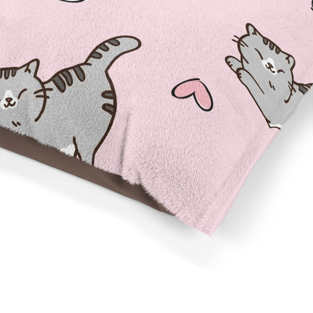Pink Hearts & Cats Pet Bed | Soft Fleece Cat & Dog Bed