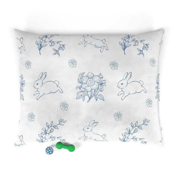 Blue Cottage Core Bunny Rabbit And Flowers Pet Bed