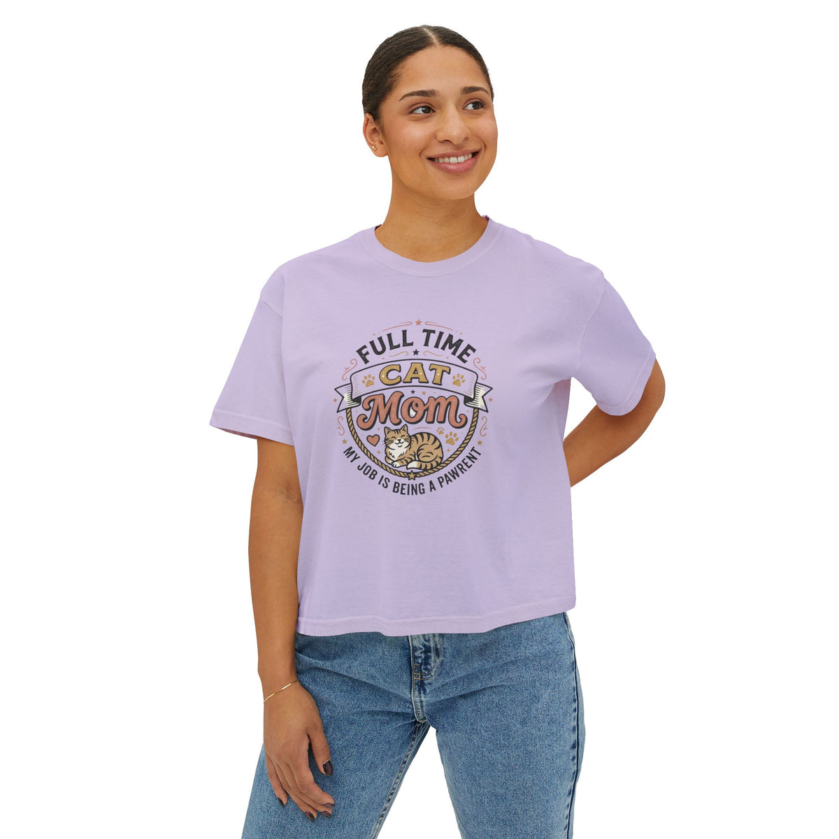 Full-Time Cat Mom Women's Boxy Tee | Comfort Colors Oversized T-Shirt
