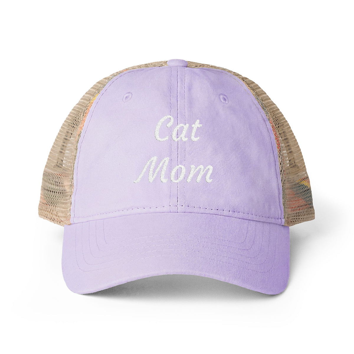 Cat Mom Women's Washed Mesh-Back Cap with Ponytail Opening