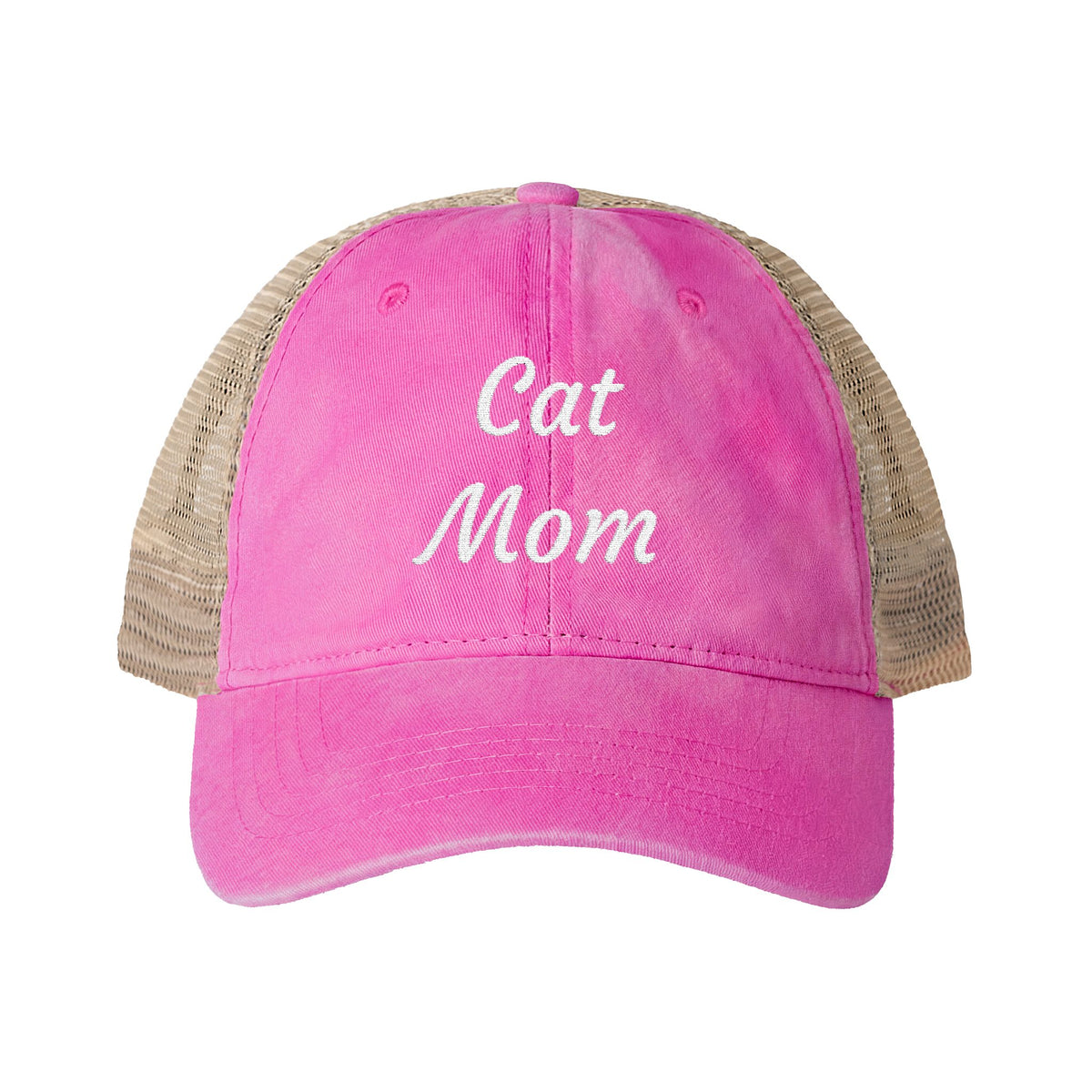 Cat Mom Women's Washed Mesh-Back Cap with Ponytail Opening