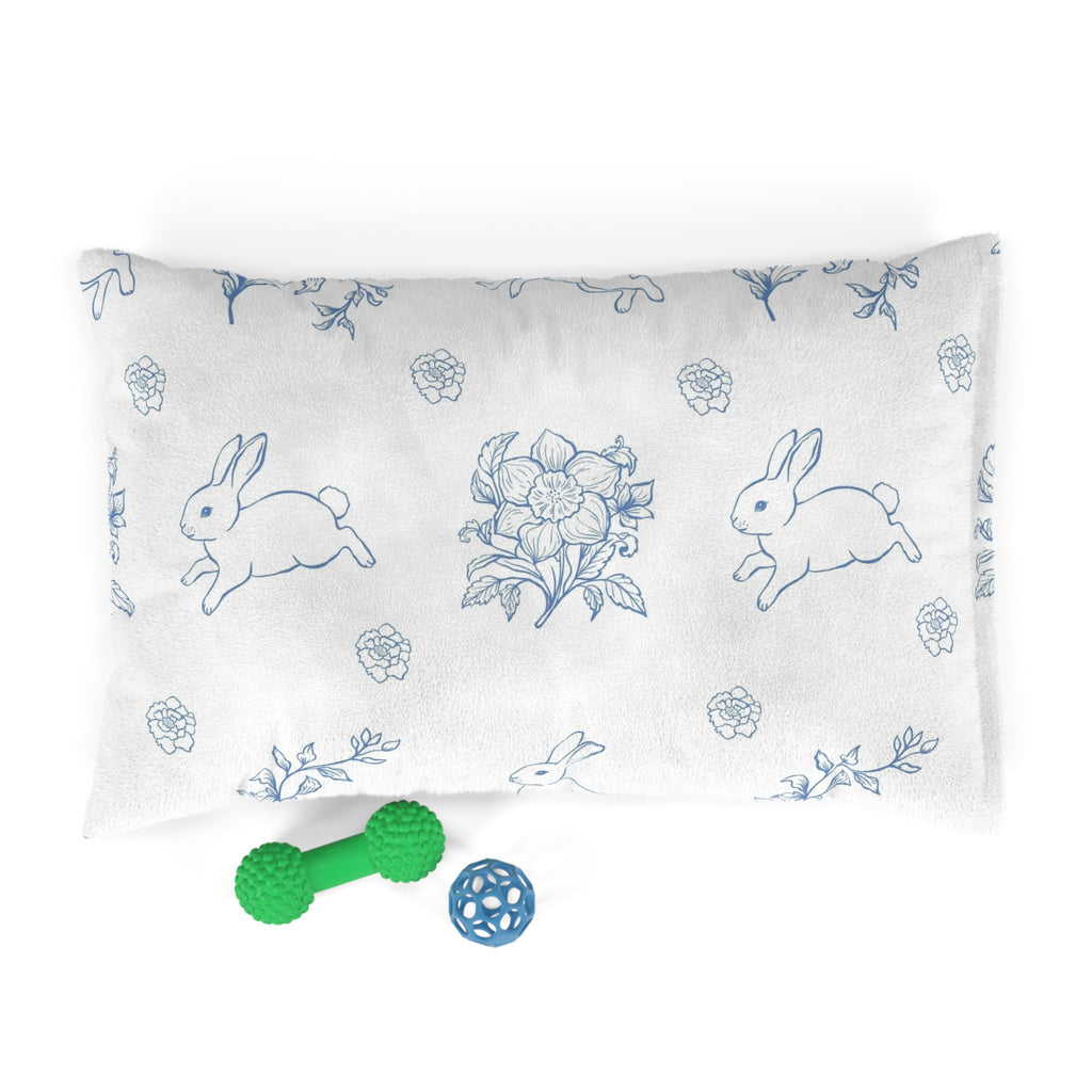 Blue Cottage Core Bunny Rabbit And Flowers Pet Bed