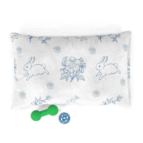 Blue Cottage Core Bunny Rabbit And Flowers Pet Bed