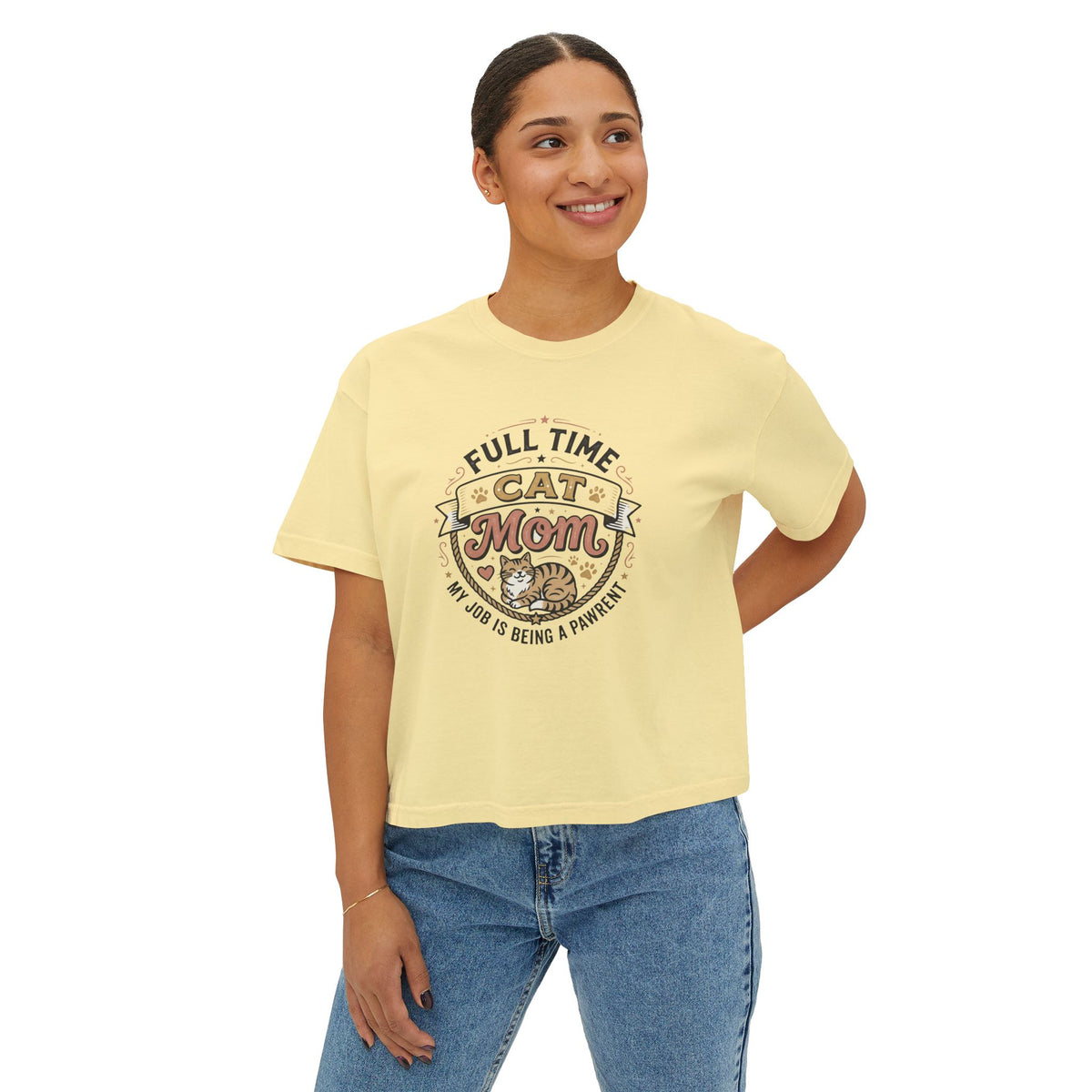 Full-Time Cat Mom Women's Boxy Tee | Comfort Colors Oversized T-Shirt