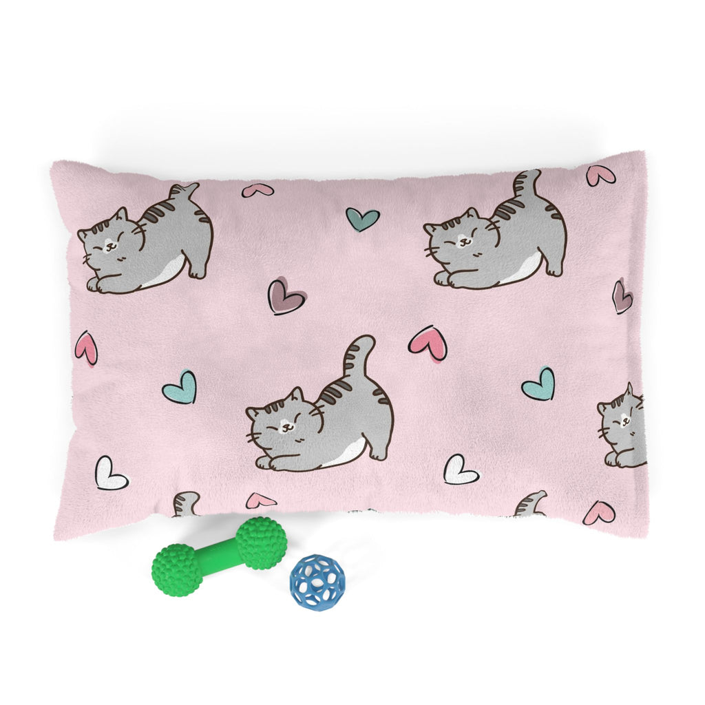 Pink Hearts & Cats Pet Bed | Soft Fleece Cat & Dog Bed