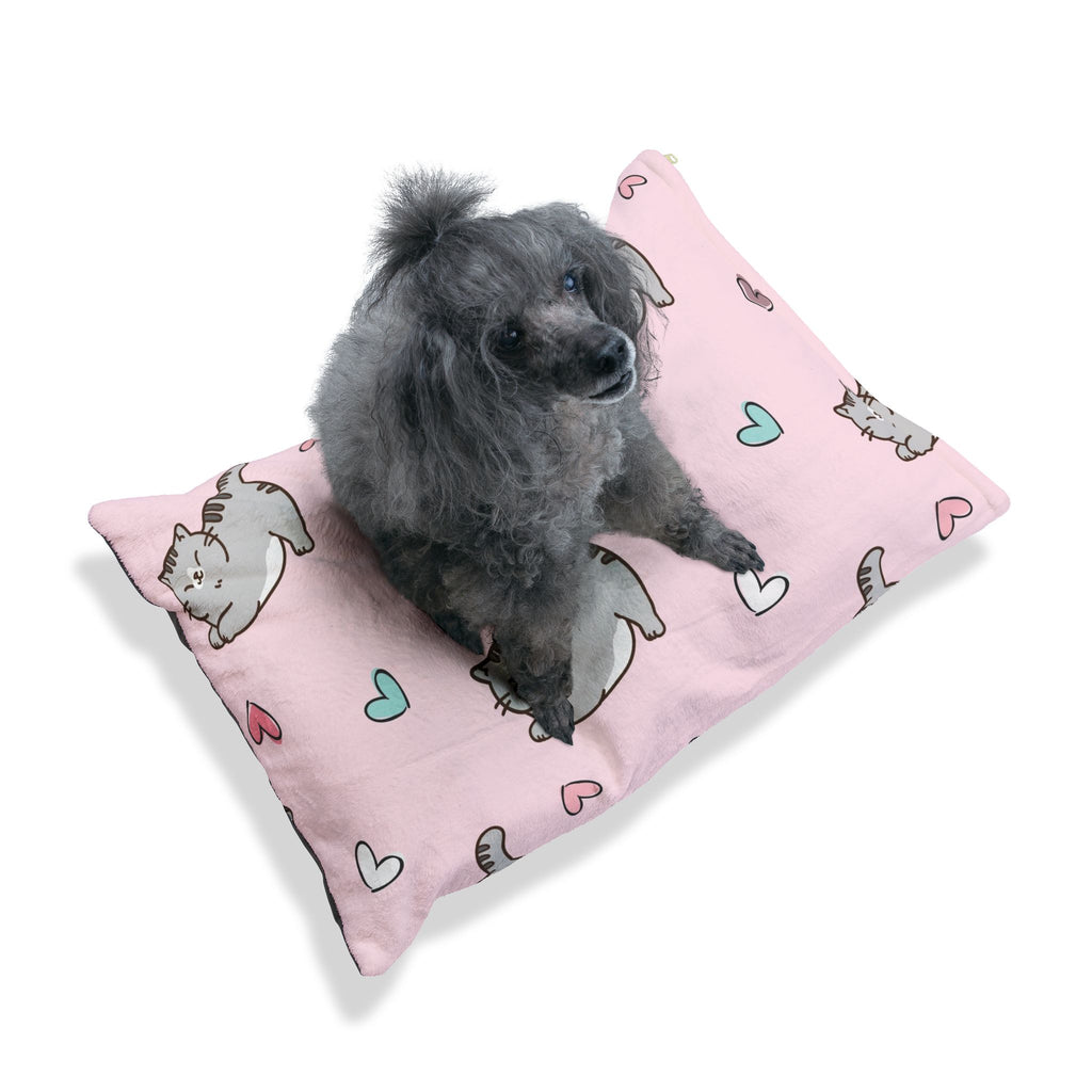 Pink Hearts & Cats Pet Bed | Soft Fleece Cat & Dog Bed