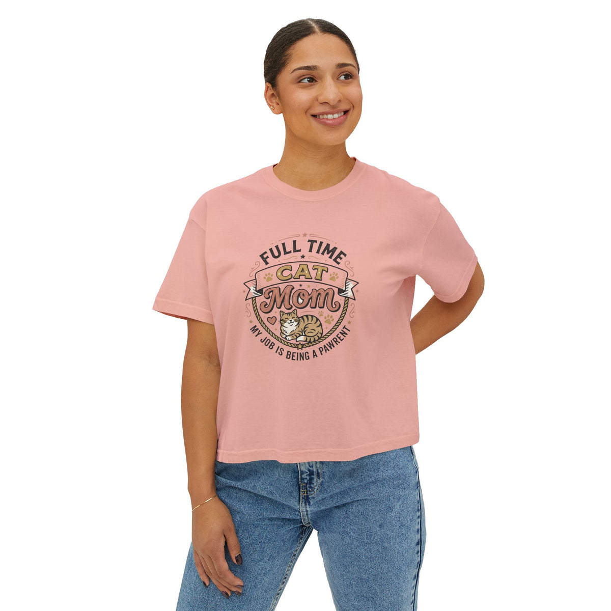Full-Time Cat Mom Women's Boxy Tee | Comfort Colors Oversized T-Shirt