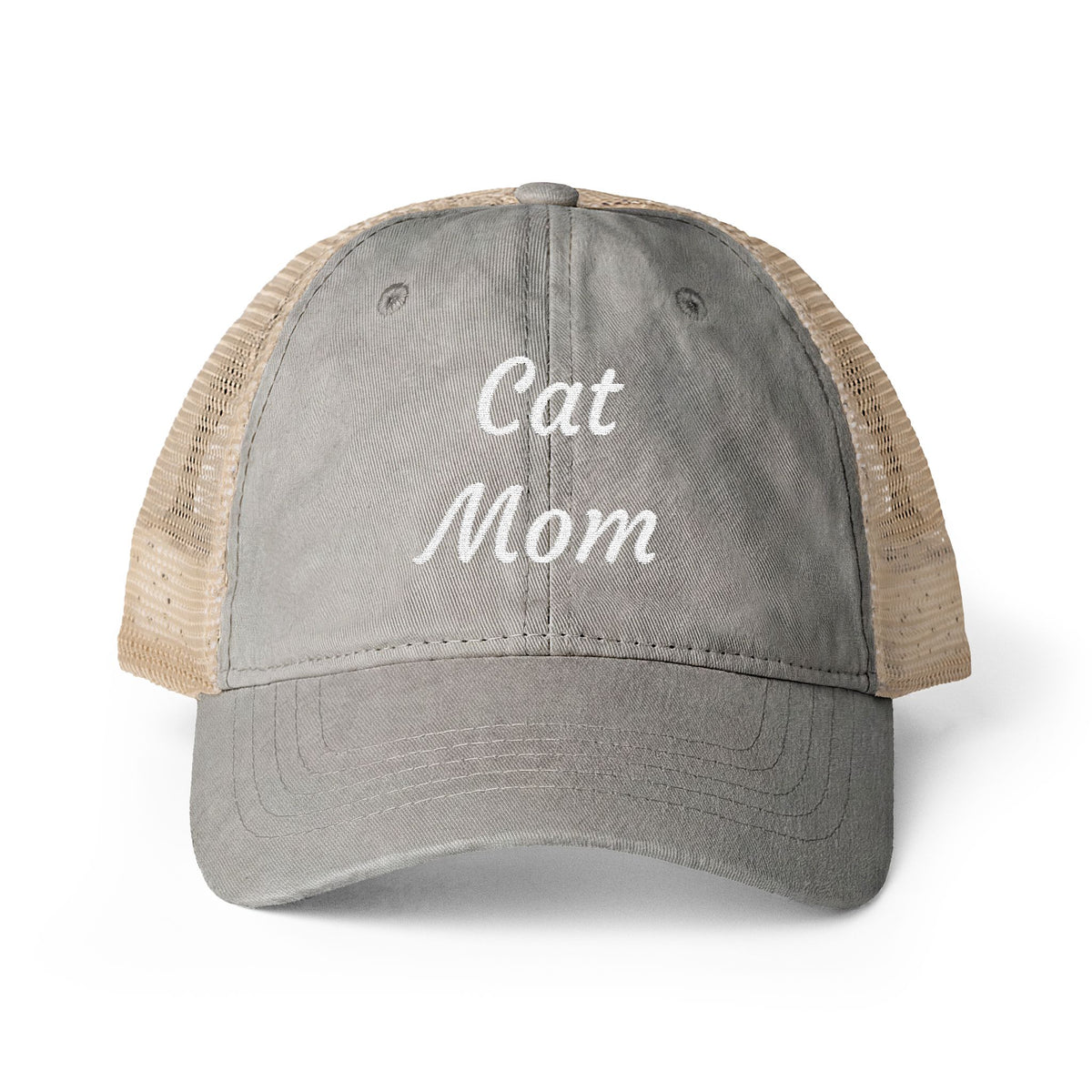 Cat Mom Women's Washed Mesh-Back Cap with Ponytail Opening