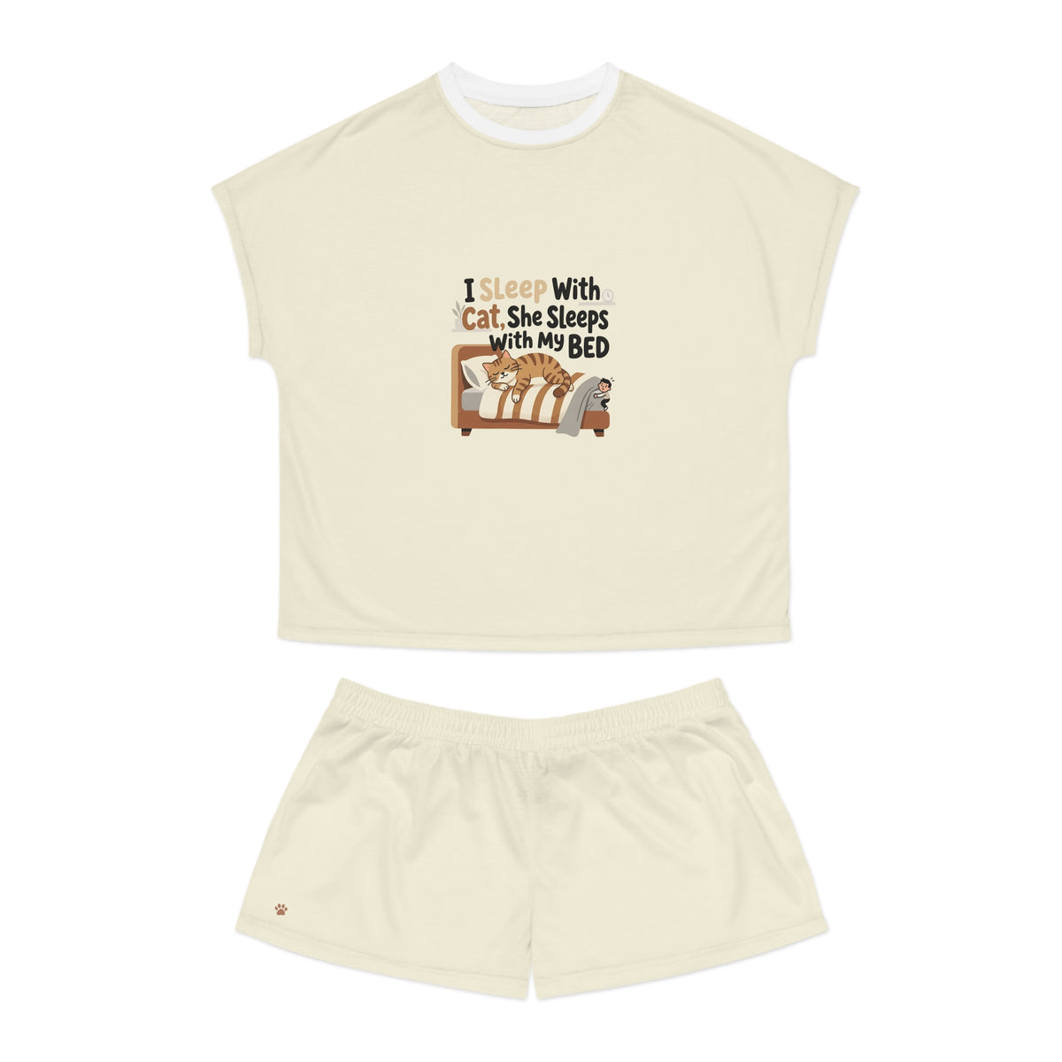 Women's Pajama Set | Funny relatable, cat meme T-shirt, All-Over Print Short PJ Set
