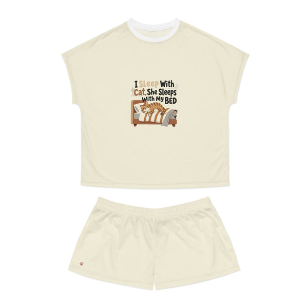 Women's Pajama Set | Funny relatable, cat meme T-shirt, All-Over Print Short PJ Set