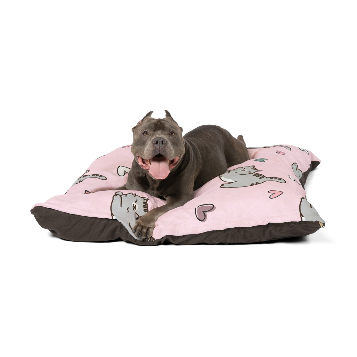 Pink Hearts & Cats Pet Bed | Soft Fleece Cat & Dog Bed