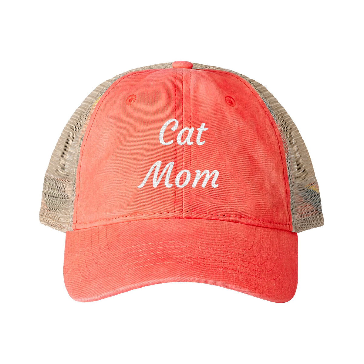 Cat Mom Women's Washed Mesh-Back Cap with Ponytail Opening