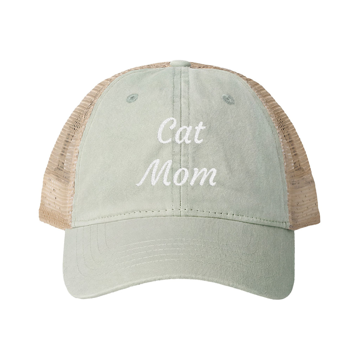 Cat Mom Women's Washed Mesh-Back Cap with Ponytail Opening